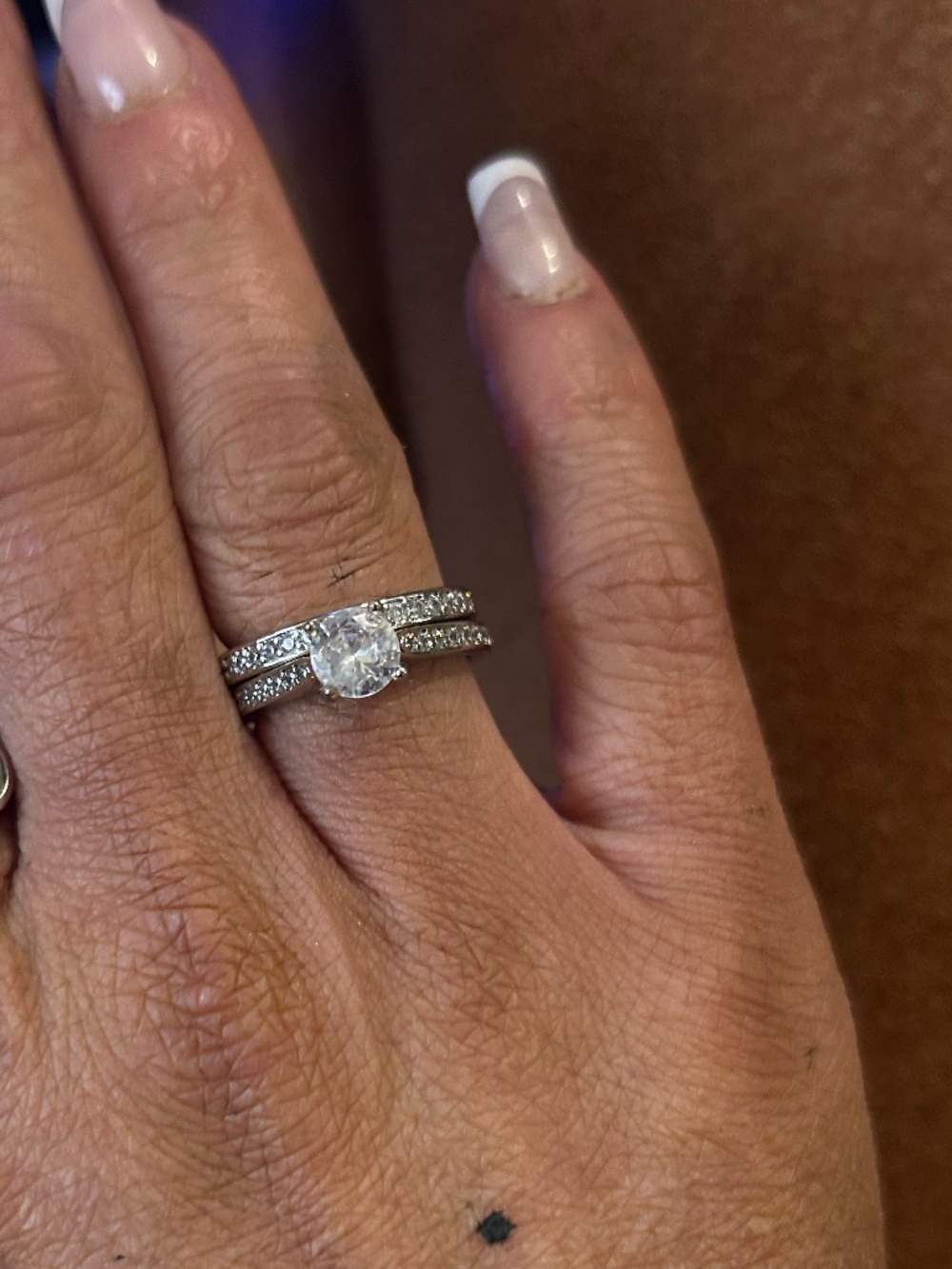 Sterling Silver Lab Grown Diamond F Color VS1 Clarity Ring Set Sz 6